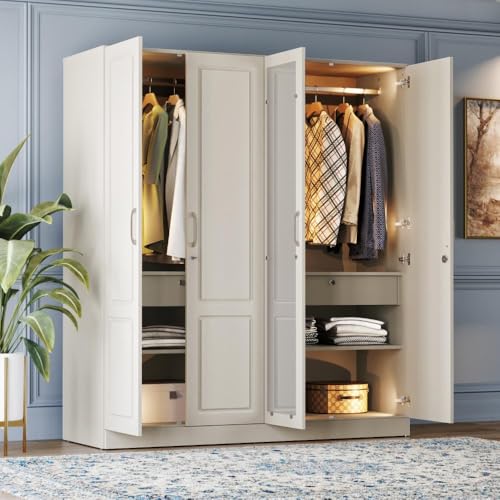 Image of Wakefit Wardrobe for Bedroom | 3 Yr Warranty | Cupboard for Bedroom, Almirah, Wooden Wardrobe, Comes with LED light, Storage Drawer, Mirror & Hanger, Density:680-750kg /m, Free Installation(Tyrian-LG)