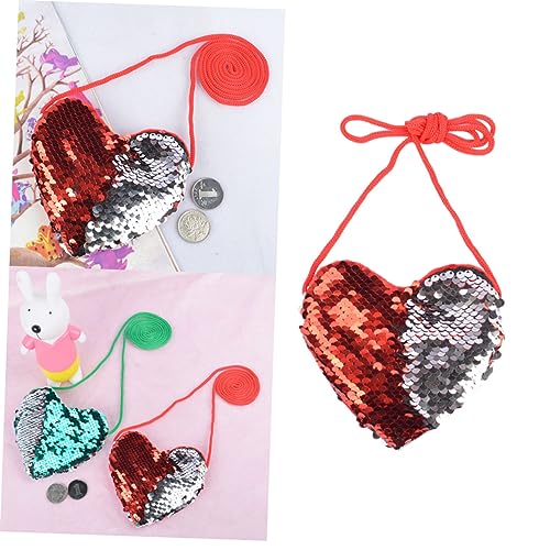 Heart-Shaped Sequin Crossbody Bag for Kids Sparkly Coin Purse Adjustable Strap Stylish Messenger Bag for Children for Parties and Everyday Use4