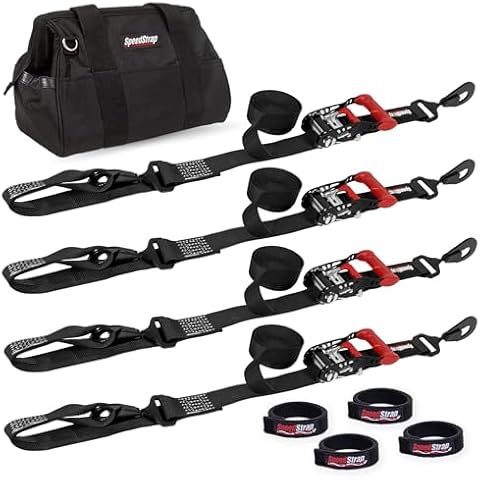 SpeedStrap UTV Ratchet Tie-Down Kit for Polaris RZR, Honda Talon, Can-Am, ATV - 4,000 lb Capacity, Includes (4) Ratchet Straps 1.5" x 10′, SpeedWraps, Storage Bag, Black Cover