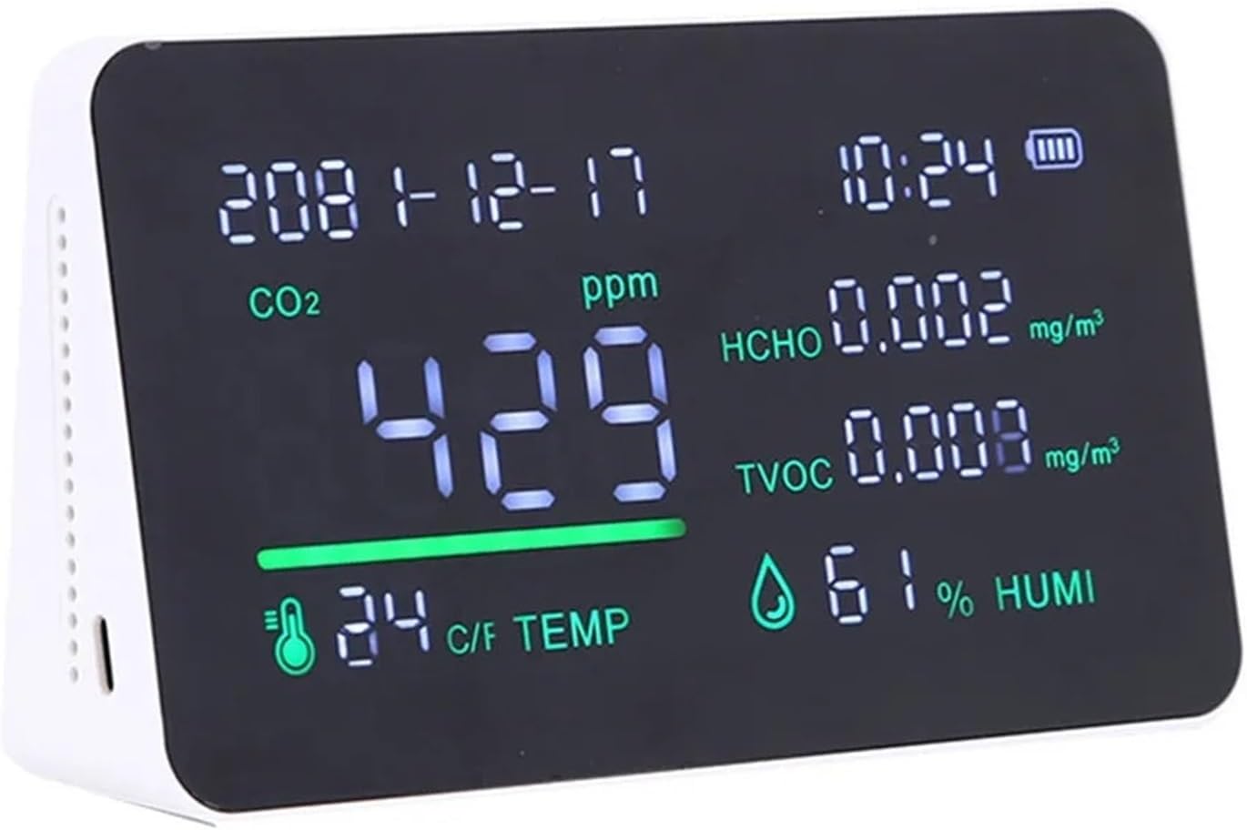 空気品質モニター家庭用デジタルディスプレイ CO CO2 HCHO TVOC ガス検知器二酸化炭素メーター温度湿度センサー