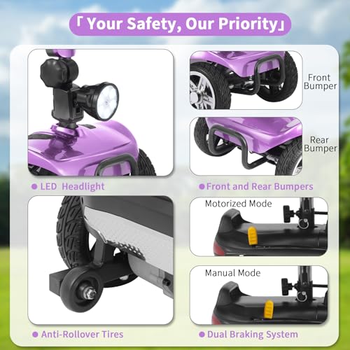Image of Mobility Scooter for Seniors /Adults,20 /35 Miles up to 300lbs Capacity, 4 Wheels Mobility Scooters 350W 7MPH,USB Charging Detachable Lithium Battery with Rear Mirror