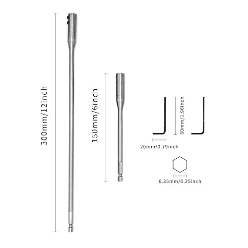 Miniatura 2 de Juego de brocas de extensión hexagonal de 14 de 6 y 12 pulgadas, extensión de broca de pala de madera con 2 llaves de llave para torneros de madera,