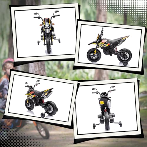 Qaba 12V Kids Motorcycle, Aprilia Licenced Electric Motorcycle for Kids with Training Wheels, Spring Suspension, LED Light, USB, Music, Battery Powered Electric Dirt Bike for Boys Girls, Yellow - Image 7