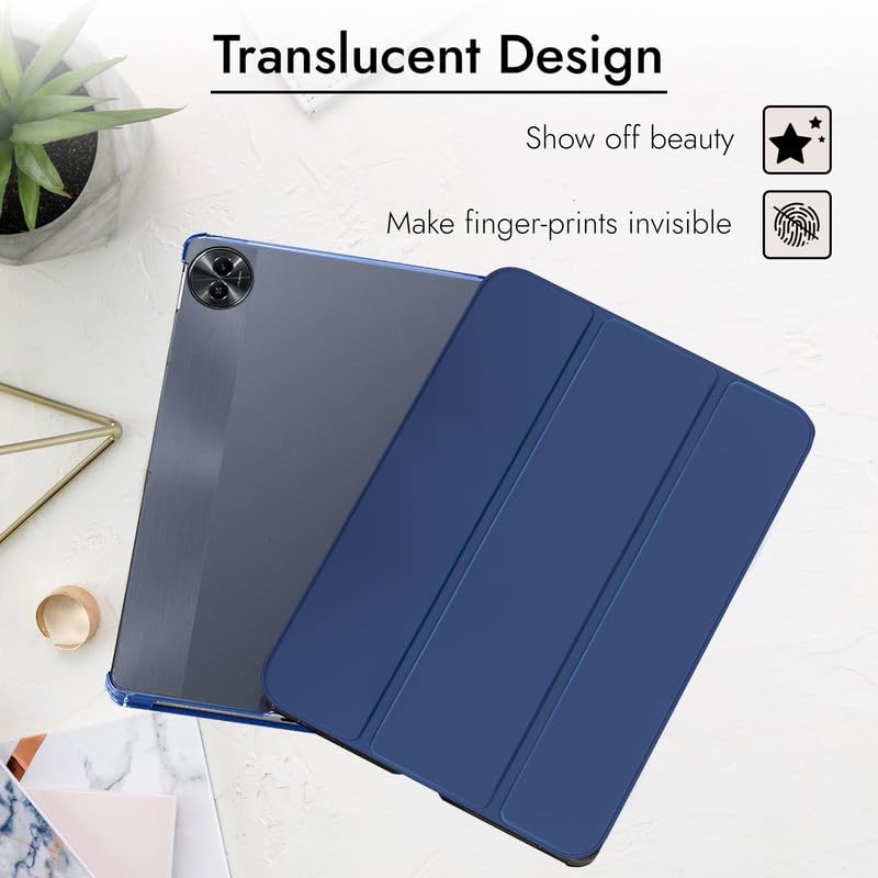 Image of Robustrion Cover for Realme Pad 2 Cover Case 11.5 inch, Transparent Back Flip Case Cover for Realme Pad 2 Tablet Cover - Navy