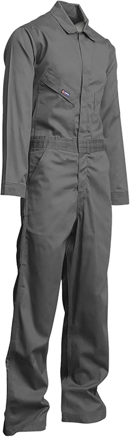 LAPCO FR Flame Resistant Deluxe Coverall, FR Coveralls for Men, 100% 7oz Cotton, Lightweight, Heavy Duty Work Apparel, Meets ATPV HRC CAT ASTM NFPA Safety, CVFRD7GY, LAR Short, Gray