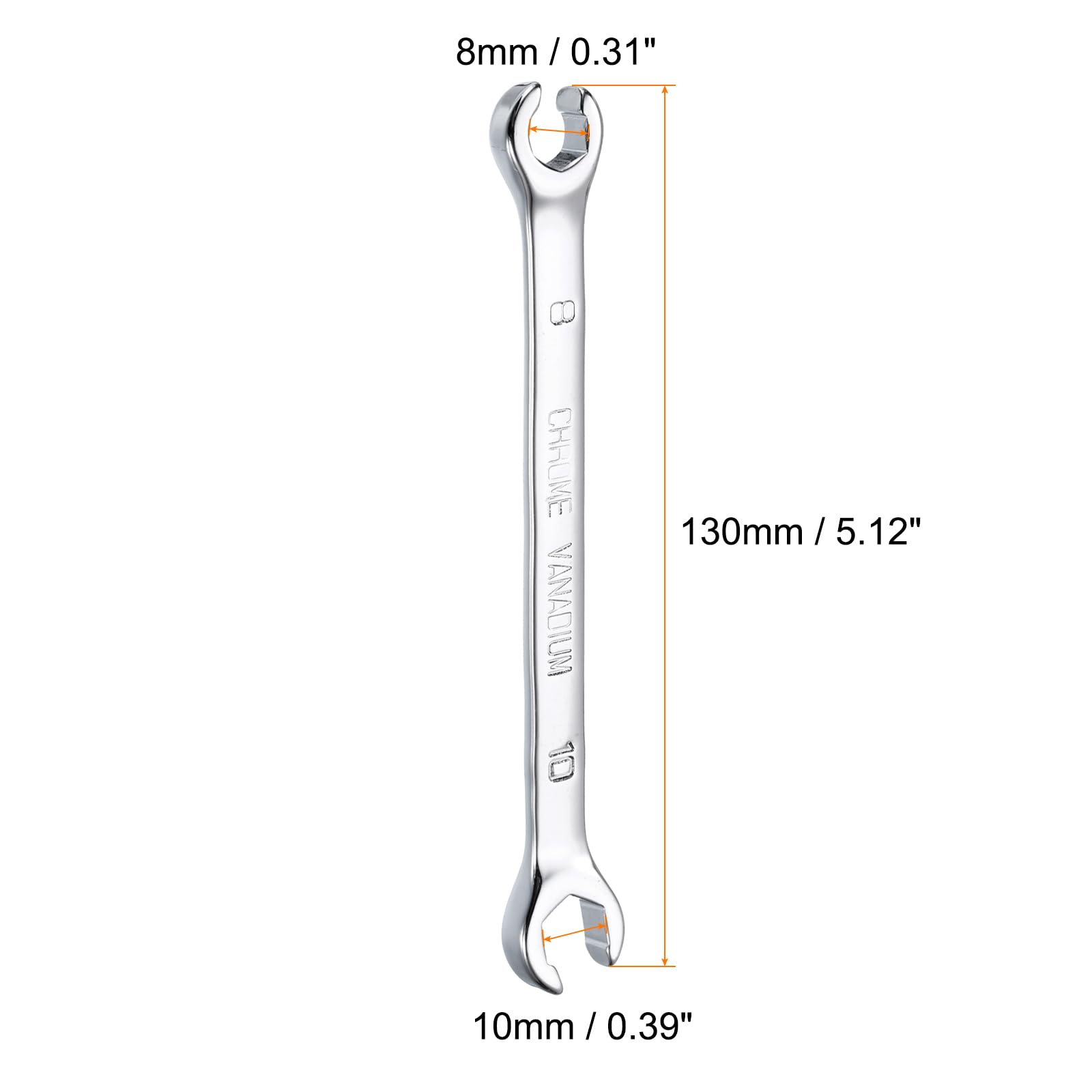 HARFINGTON 2pcs Flare Nut Metric Wrench 8mm x 10mm CR-V Mirror Polished Chrome Plating Metric Wrench for DIY Hand-making Automotive Repairs and Household Maintenance