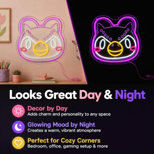Image of Animals Kawaii Dog Girl LED Neon Sign, 13 inchx12.6 inch | Cute Animal Character Wall Decor, USB Powered Night Light, Gamer Room Bedroom Desk, Bell Hair Accessory Design
