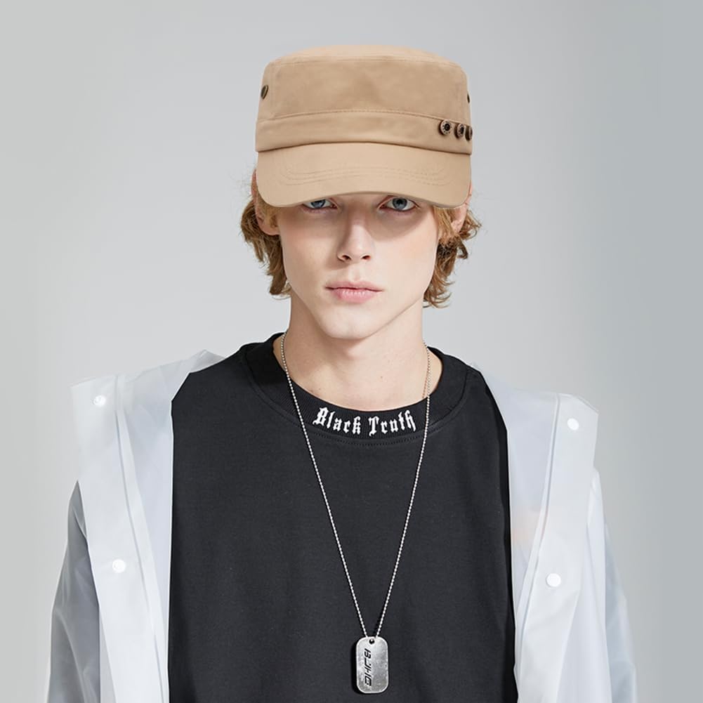 Unisex Cadet Army Cap Adjustable Flat Top Cap Washed Cotton Military Hat Baseball Cap - Image 2
