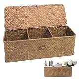 Muzrunq Cesta de Almacenamiento de Mimbre, 3 Compartimentos, Cesta de Almacenamiento de Mimbre, Organizador de de baño Tejida con Tapa para Inodoro, Tapa del Tanque, baño, hogar.-