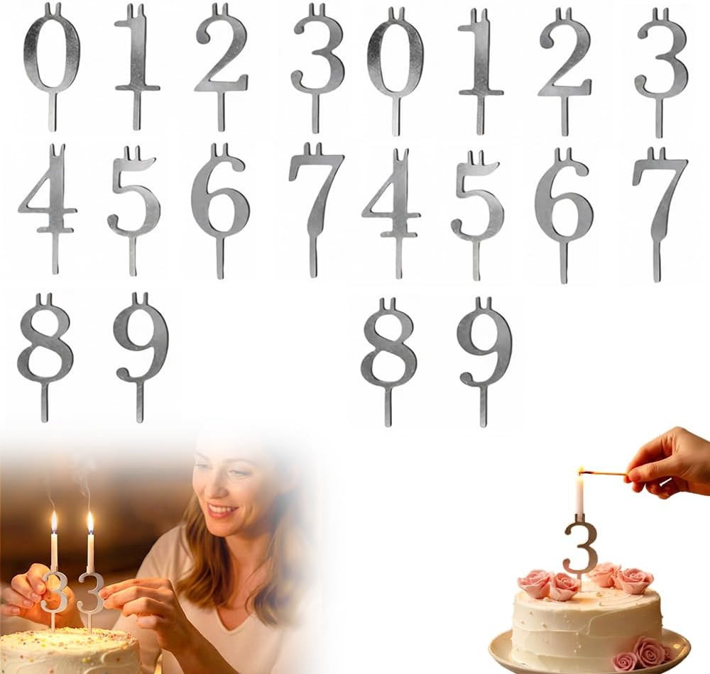 Reusable Number Birthday Candle Holder Set, 0–9 Metal Digital Cake Topper Collection, Adjustable Candle Stands, Stable Number Displays for Birthday Cakes, Party Decorations (2 Sets)