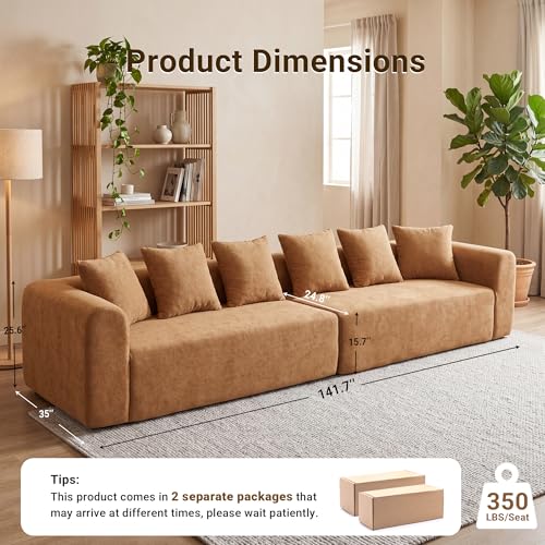 Image of Claiks 142 inch Cloud Boneless Couch, Modular Sectional, Brown