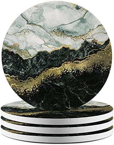 HAOCOO Coasters Set of 4 , Absorbent Stone Coaster Set, Round Coasters for Drink, Non-Slip Cork Base with Ceramic Stone, Suitable for Kinds of Cups (Abstract gray)
