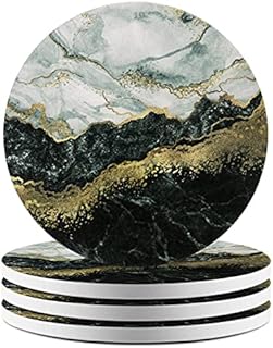 HAOCOO Coasters Set of 4 , Absorbent Stone Coaster Set, Round Coasters for Drink, Non-Slip Cork Base with Ceramic Stone, Suitable for Kinds of Cups (Abstract gray)