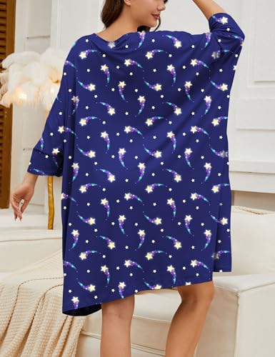 Image of Chunoy Women Oversized Nightgown Short Sleeve Sleepwear Dress with Pockets