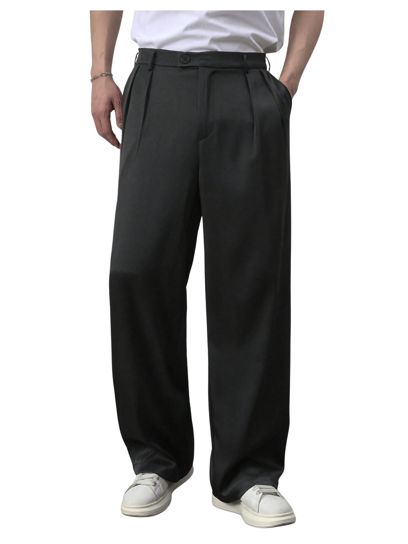GORGLITTER Mens Pin Stripe Baggy Dress Pants Wide Leg Business Casual Work Pleated Slacks Trousers