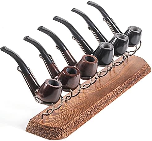 Wooden Tobacco Pipe Stand Rack Display Holder for 6 Smoking Pipes Handmade, Great Gift for Men, Gold (Black)