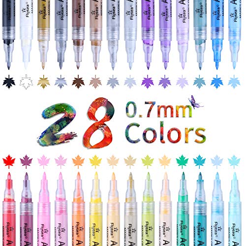 OFUN 28 Colore Rotuladores De Pintura Acrílica, 0.7mm Impermeables lápices acrílico Punta Fina para Pintura rupestre, proyectos de Bricolaje, cerámica, Metal, Papel
