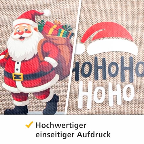 HEKU 2 kleine Jute Weihnachtsgeschenksäcke mit Zugkordel für Nikolaus, 15x21cm I 2 Motive I Wiederverwendbare Nikolaussäcke I Ideal für Weihnachtsgeschenke & Advent