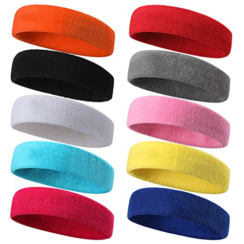 10 Piezas Diadema Deportiva Hombres y Mujeres Cinta Frente Sudor Cabeza Banda Elástica de Pelo Antideslizante Banda de Cabeza Atlética de Algodón de Absorción de Humedad