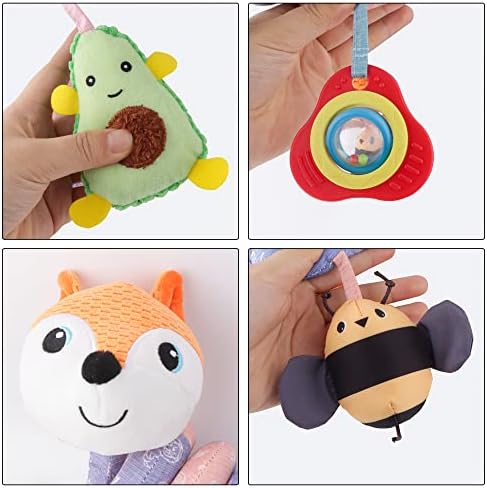 Suewidfay Spiral Pram Hanging Toy for Babies, Cartoon Fox Spiral Activity Toys, Wrap-Around Pram Pushchair Stroller Toy with Built-in Music Box Rattle BB Device for Toddler Infant Boys Girls