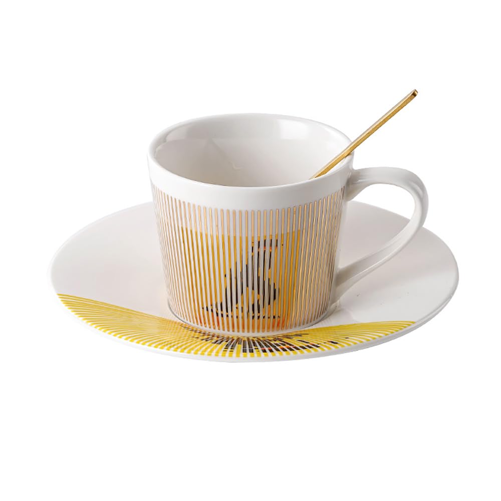 JINYISI Lot de 3 tasses à café avec miroir à réflexion dynamique, tasses à thé et soucoupes en céramique avec cuillère, capacité de 300 ml, style moderne, parfaites pour un usage domestique