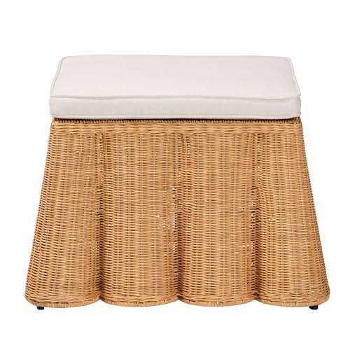 Bali & pari Palm Bohemian Honey Scallop Rattan Ottoman by bali & pari - Image 2