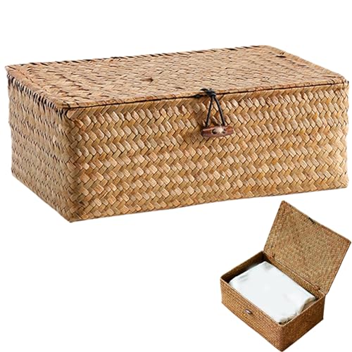 Cestas de almacenamiento de junco marino con tapa para frutas y dulces 2