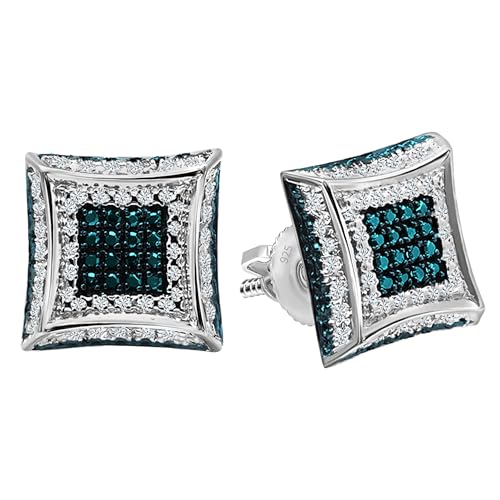 Dazzlingrock Collection Round White/Blue/Black Diamond Kite Shape Micro Pave Hip Hop Iced Out Studs in 925 Sterling Silver, Unisex Design Ladies, Mens Real Diamond Earrings