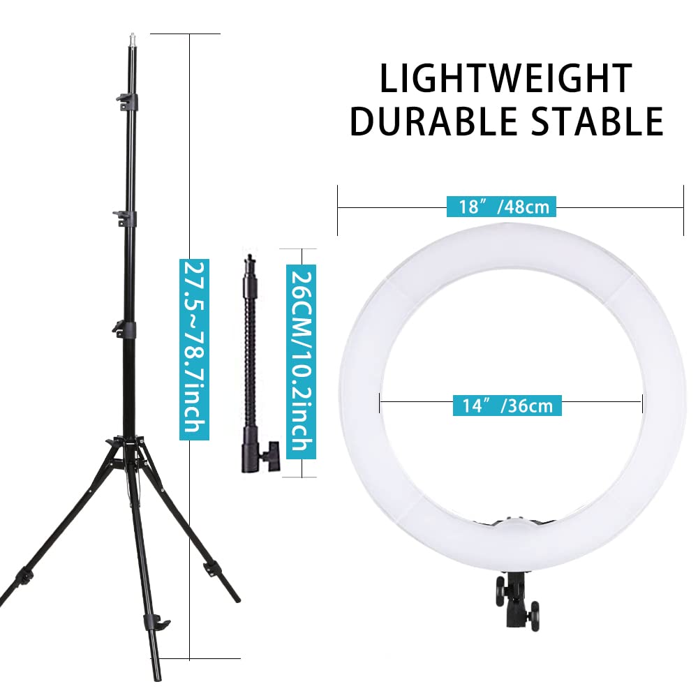 18 Zoll 65W LED Make-up Ringlicht mit Spiegel für Augenbrauen-Täto, Wimpernverlängerung, Beauty und Studio-Videofotografie, Licht mit Stativ, Handyhalter, Spiegel und Tragtasche