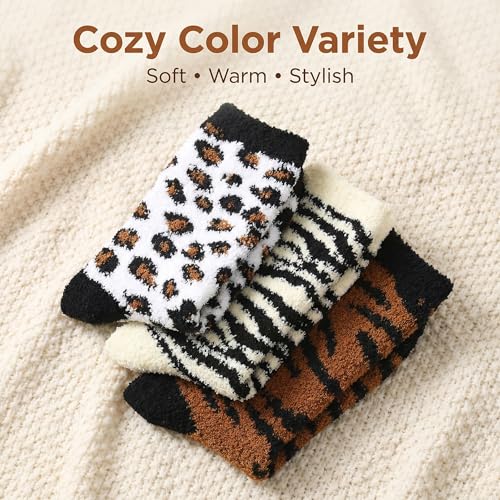 Image of Tipi Toe Womens Fuzzy Crew Socks with Anti Slip Grips Warm Cozy Fluffy Winter Slipper Socks Non Skid Home Socks for Women