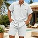 2 Piece Set For Men Short Sleeve Waffle Loose Fit Shirt And Shorts Stretchy Summer Beach Vacation Fashion Matching Sets