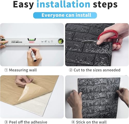Image of POZET 3D Brick Wallpaper PE Foam self Adhesive Brick Design Wall Stickers /DIY Wallpaper for Home Hotel Living Room Bedroom Cafe Deco (70 x 77 cm) (Black) Pack of 15