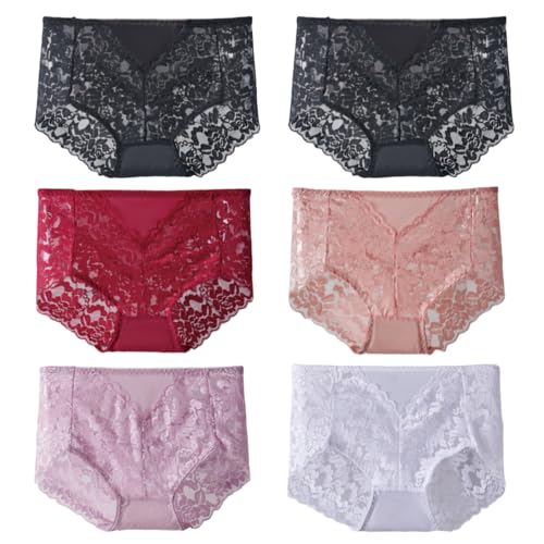 Image of Sexy High Waisted Underwear for Women Plus Size Briefs Breathable Lace Panties High Waisted Cheekster Granny Panties