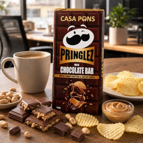 Image of PRINGLEZ - Casa Pons Milk Chocolate Bar With Peanut Butter & Salted Chips (140g) By COUGAR | Creamy Milk Chocolate With Peanut Butter Filling & Crispy Salted Chips | Gourmet Chocolate Treat - (Imported-UAE)