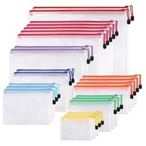 24 Pcs Plastic Zip Wallets Multi-Sizes Plastic Wallets A4 Zip Folders Waterproof Zipper Bags for School Office Travel