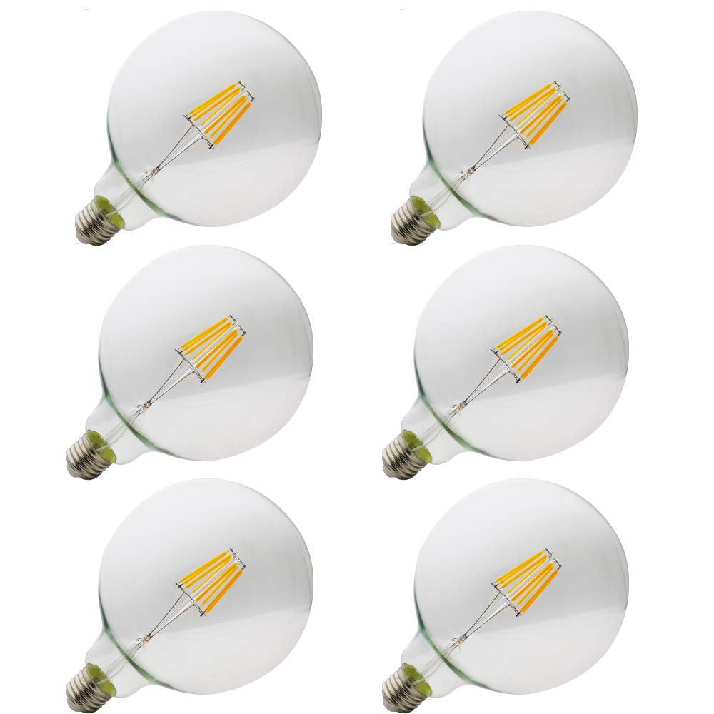 G125 E27, nouvelle LED Edison Ampoules, ampoules à économie d'énergie, écologique 8 W AC 220V 2200K,Non dimmable，verre transparent,Lot de 6 pièce