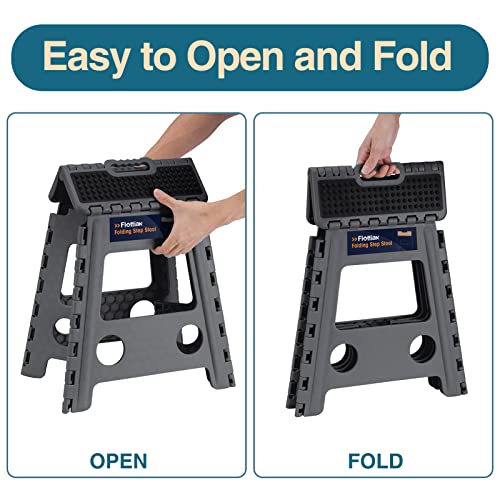 Image of Flottian 16 inch Folding Step Stool for Adults and Kids Holds Up to 300 lbs,Non-Slip Folding Stools with Handle, Compact Plastic Foldable Step Stool for Bathroom,Bedroom, Kitchen, Gray,1PC