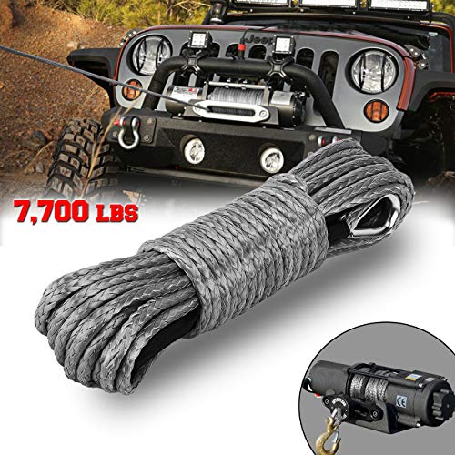INVICTUS Gray 1/4 INCH X 50 feet Synthetic Winch Rope 7700lbs Maximum Breaking Strength Soft Cable Line with Black Protective Sleeve for Off Road 4X4 ATV UTV