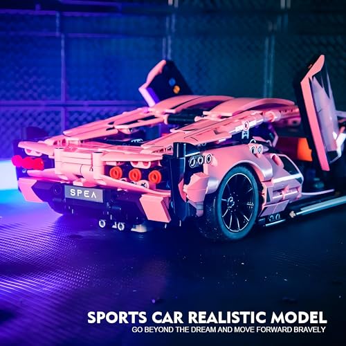 Image of 1:18 Scale Racing Car Building Block Set - Pull Back DIY Assembly Supercar Model | Compatible Bricks Toy for Kids, Adults, Collectors & Racing Car Lovers (Yellow Lamborghini) (Pink)