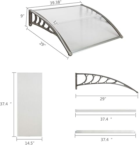 Miniatura 2 de Toldo para ventana, toldo para puerta, aplicación doméstica, cubierta de lluvia para puertas y ventanas, aleros (39.9 x 39.9 pulgadas, soporte gris)