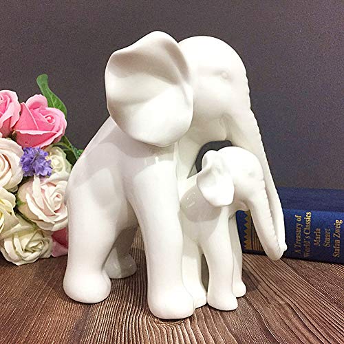 Anding Home Decoration White Porcelain Mother And Baby Elephant Statue/Figurine In High Gloss Finish #TOP2