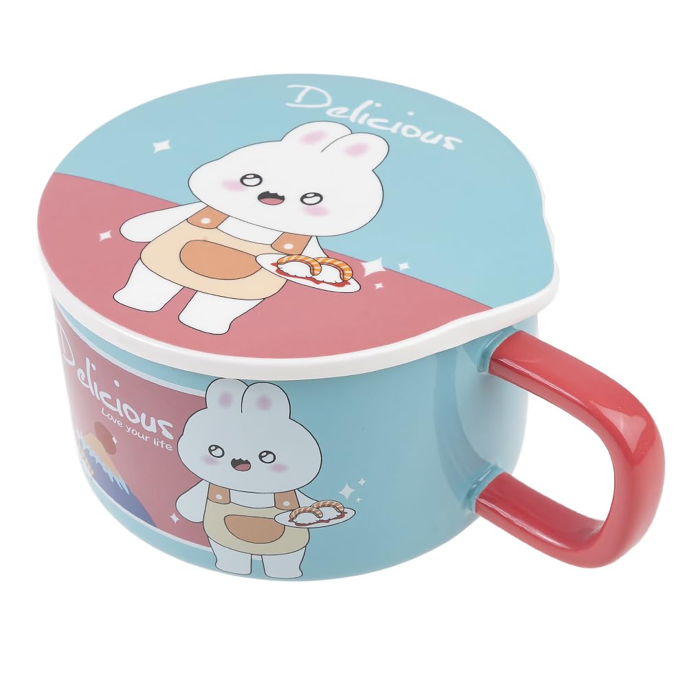 lachineuse - Nudelschale mit Sofortfunktion – asiatische Ramenschale – Porzellan – Motiv Kaninchen – 1000 ml – Deckel & Besteck – Frühstück, Suppe, Reis – Geschenkidee Asien Japan China – Himmelblau