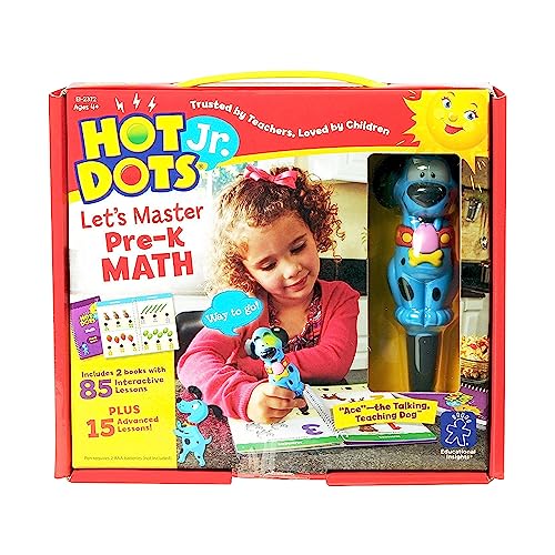 Educational Insights Hot Dots Jr. Let's Master Pre-K Math Set, Homeschool & School Math Workbooks, 2 Books & Interactive Pen, 100 Lessons, Ages 4+