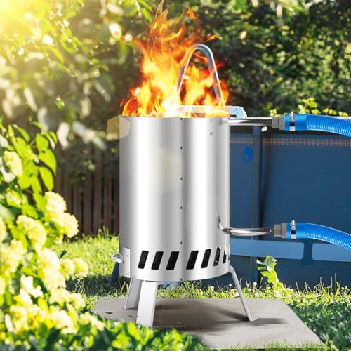 Ikodm Pool Heater, Pool Heater with Fire, Stainless Steel Pool Heating Fire Barrel for Swimming...