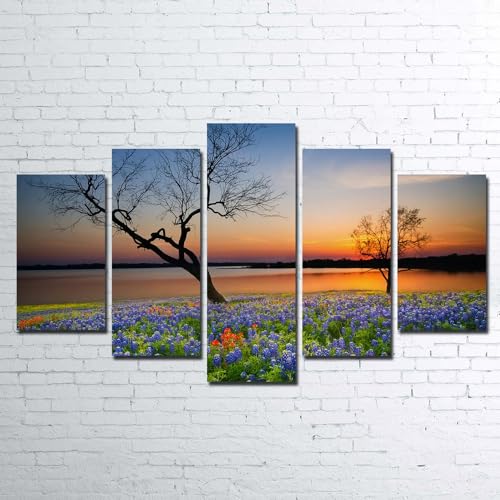 Impression cadre peinture sur toile 5 pièces salon moderne fleurs 100x55cm