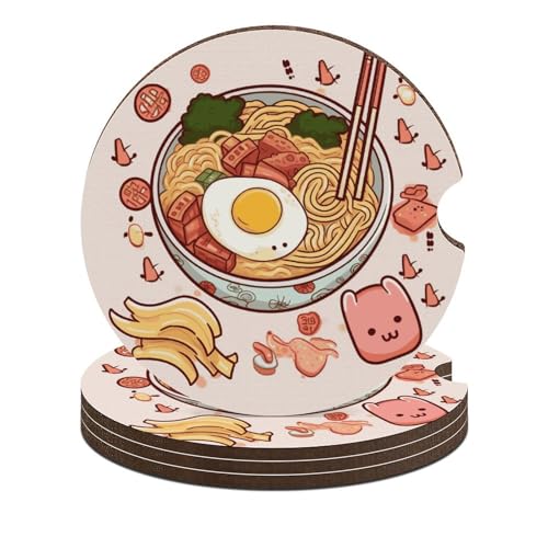 4 PCS Car Cup Holder Coasters Delicious Sweet Ramen Non-Slip Car Coasters Car Interior Accessories for Women Men