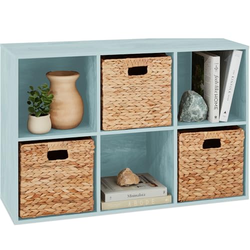 Best Choice Products Kids Bookcase 6-Cube Storage Organizer, 11in Shelf Opening, Bookshelf, Toy Storage, Customizable w/ 3 Removable Back Panels – Light Blue
