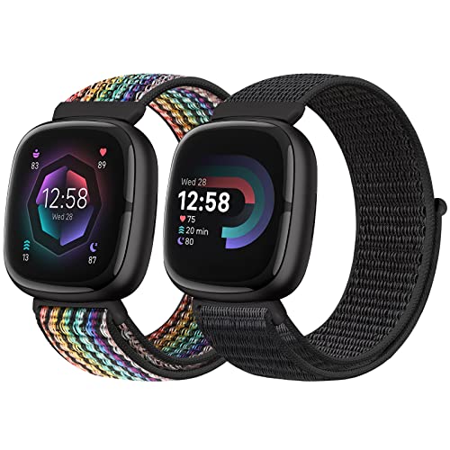 Runostrich Kompatibel mit Fitbit Sense 2/Fitbit Versa 4/Fitbit Sense/Fitbit Versa 3 Sport Nylon Armband Damen Herren, Weiches Nylon Verstellbarer Atmungsaktiver Uhrenarmband Solo Loop Ersatzarmband Cover