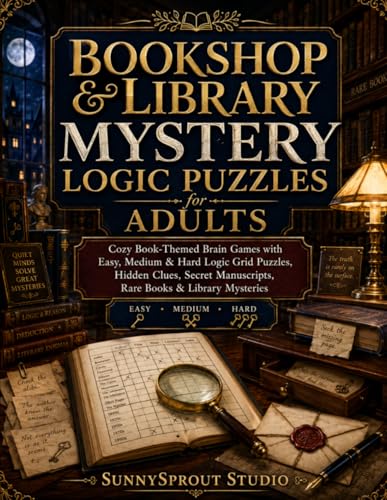 Bookshop & Library Mystery Logic Puzzles for Adults: Cozy Book-Themed Brain Games with Easy, Medium & Hard Logic Grid Puzzles, Hidden Clues, Secret ... Mysteries (Cozy Murder Mystery Logic Puzzles)