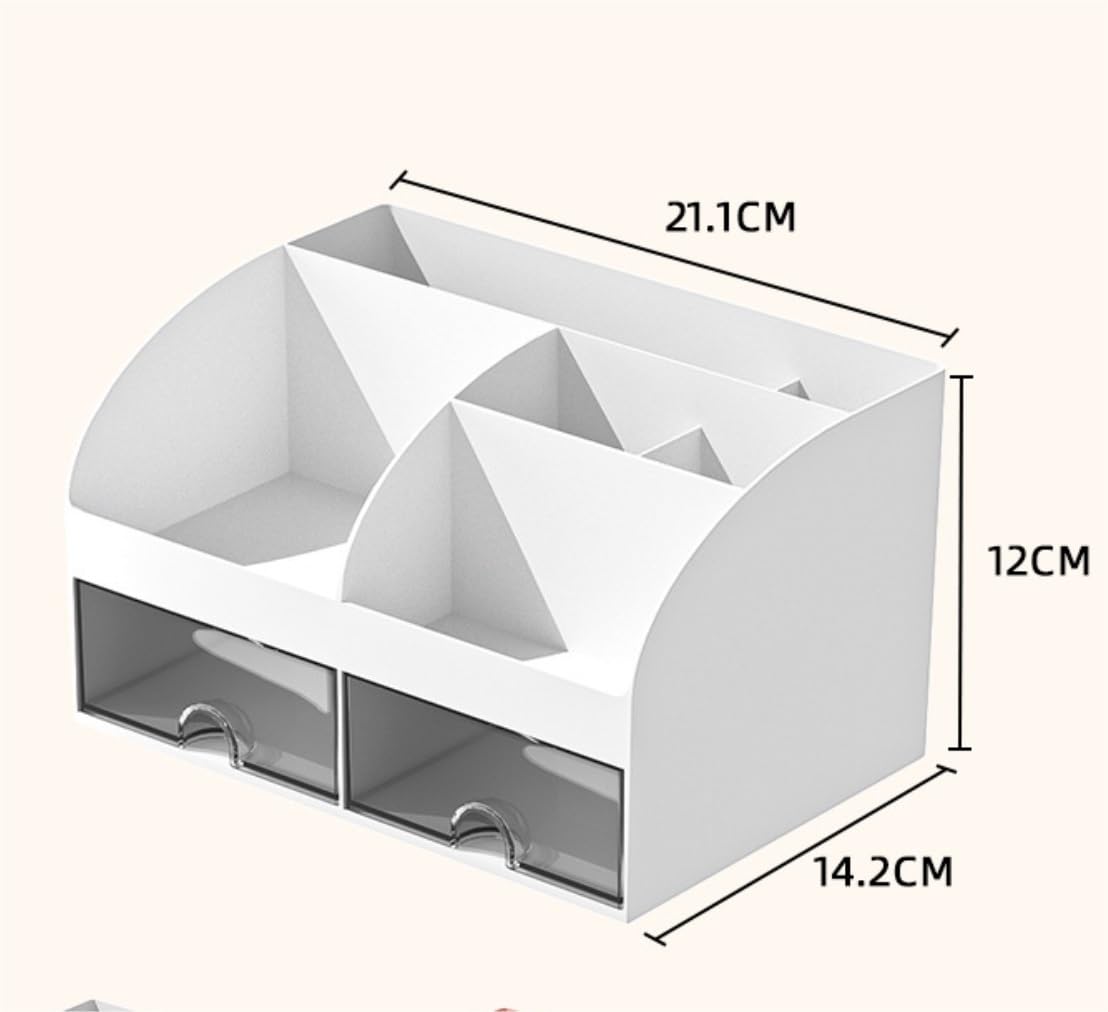 Organizzatore Scrivania Organizer da Scrivania E Accessori con 6 Scomparti 2 Cassetti Portapenne in Plastica per per Trucchi Ufficio(A)